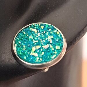 2/$17 Round Druzy Crystal Earrings Silver Blue Turquoise Sparkle Mothers